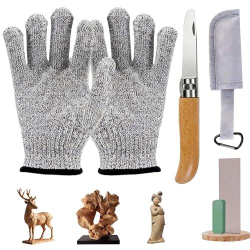 XPJBKC Cuchillo de Talla para Niños a Partir de 6 Años, Herramienta de Talla con Funda y Guantes Anti-Corte, Plegable Cuchillo de Tallado para Manualidades y Actividades al Aire Libre