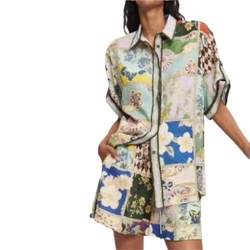 Conjunto de Pantalones de 2 Piezas con Estampado gráfico for Mujer, Conjunto de Dos Piezas con Estampado de Verano(Blue,M)