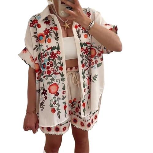 Conjunto de Pantalones de 2 Piezas con Estampado gráfico for Mujer, Conjunto de Dos Piezas con Estampado de Verano(Red,M)
