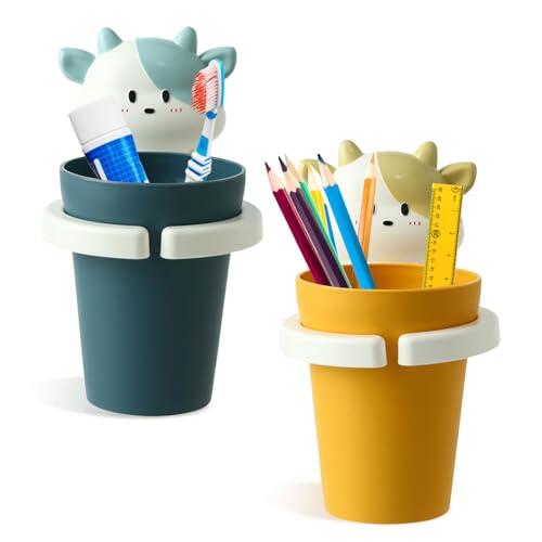SoeUyd 2 Piezas Vasos para Cepillos de Dientes Infantiles, Soportes para Cepillos de Dientes Infantiles, Soportes para Cepillos de Dientes Infantiles con Vaso, Aptos para Su Uso en Baños