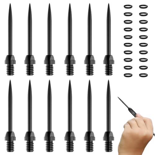 YIPFEN 12 puntas acero 2BA + 20 anillos de goma, metal para dardos, herramienta convertidora, steeldart spitzen con universelle Passform y robusta construcción, ideal como compacto set