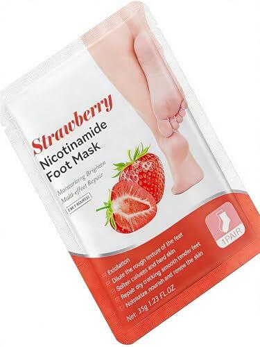 Mascarilla Exfoliante para Pies, Calcetines Hidratantes Renovadores para Pies Secos y Talones, Para Mujeres y Hombres, Fresa