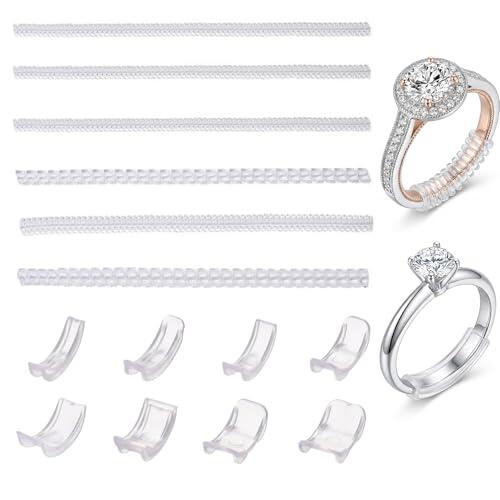 Reductor de anillo invisible, 14 unidades, anillo de reducción invisible, inserto de silicona para reducir el tamaño, giratorio para mujeres y hombres, accesorios de anillo