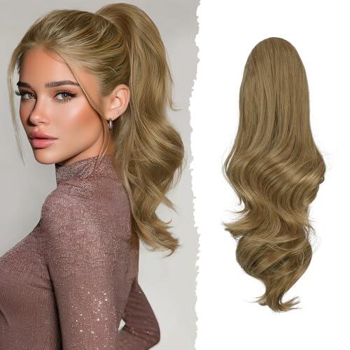 Sofeiyan Coleta Postiza Larga Ondulada con Pinza, Extensión de Coleta Natural de Doble Uso, 41 cm de Sintética Pinza de Pelo en Extensión de Trenza para Mujeres, 24/27