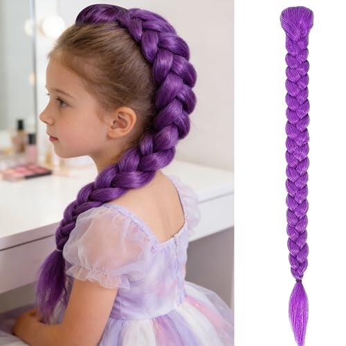 CATMEYE Extensión de Cola de Caballo Trenzada Morada Larga de 26 Pulgadas, Postizo Trenzado Sintético con Clip para Cosplay, Halloween y Fiestas de Disfraces, Aspecto Natural y Fácil de Usar (Púrpura)