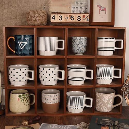 Onxyrbyte Expositor de Tazas de Madera para Pared,Estante Organizador de Tazas de Té para Pared,Vitrina Rústica para Vasos de Chupito de Pared,para Hogar,Cocina,Salas de Estar y Oficina