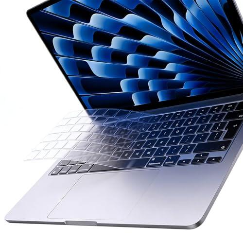 Funda de Teclado para MacBook Air 2025-2022, Protector de Teclado para 15 Pulgadas M4 M3 M2 A2941 A3114 A3241 13 Pulgadas M4 M3 M2 A2681 A3113 A3240 Distribución EU TPU Transparente Ultrafino y Suave
