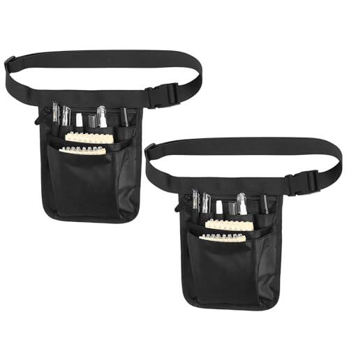 2 Pcs Riñonera Enfermera, Bolsillo Enfermera Organizador, Salvabolsillos Enfermeria, Riñonera Enfermería con Múltiples Compartimentos para Herramientas Suministros Tijeras (18 x 25 cm, Negro)