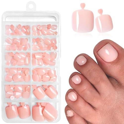 LunarCharm 120 piezas uñas postizas nude pink para pies, uñas adhesivas con pestañas, uñas postizas nude pink para presionar y pegar