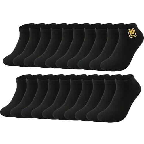 Wamicu 10 Pares Calcetines Tobilleros Hombre Mujer – Cortos de Algodón Peinado Suave – Transpirables y Cómodos para Uso Diario, Negros, Talla 43-46