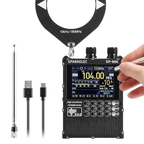 Raddy DP-666 Radio DSP Banda Completa Chip TEF6686, Receptor Profesional Am/FM/LW/MW/SW RDS, Pantalla Táctil 2,8" con Stylus, Batería 5000mAh, Antena Telescópica y Donut, Portátil Actualizable