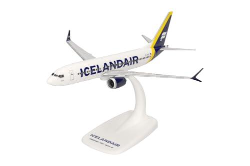 Herpa Miniatura del avión Icelandair Boeing 737 MAX 8 - Yellow Tail Stripe - Snap-Fit, Escala 1/200, Modelo prefabricado, maqueta de colleción, modelismo, Avion con Soporte, Figura plástico