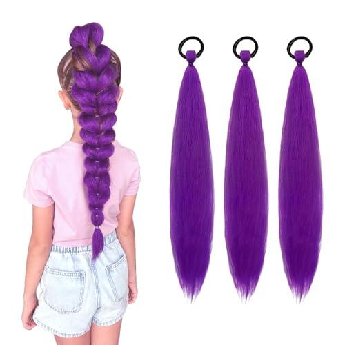 FOSDICK 3 Piezas Coleta Postiza Pelo Morada, Peluca Extensiones Trenzas Moradas De Cosplay De Anime, Coletas Postizas Pelo Morada, Hair Extensions Trenzas Para Disfraces Halloween Carnaval Fiestas