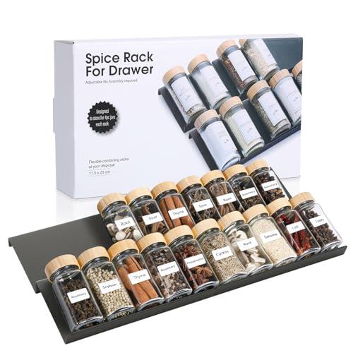 AiQInu Especiero para Cajones 4 Piezas, Organizador de Cajones de Especias, Estante Especias Extensible de 23 a 46 cm, para Almacenamiento de Cocina, Encimera, Armario, Estante