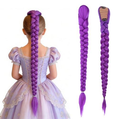 FOSDICK Peluca Trenzas Morada Para Mujer Niña, Extensiones Trenzas Moradas De Cosplay De Anime, Coleta Postiza Pelo Morada, Extensiones de Clip de Pelo, Pelucas Disfraz Para Halloween Carnaval Fiestas