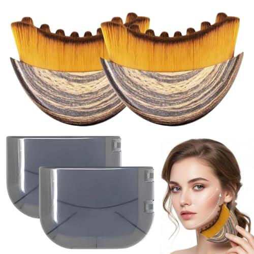 Cepillo Facial Linfático de Contorno – Cepillo de Drenaje Linfático Facial para Masaje, Reduce Hinchazón y Define la Mandíbula – Cepillo Seco Cara con Cerdas Naturales – 2 Tamaños