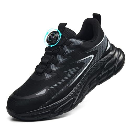 QCCQ Zapatos de Seguridad para Hombre Mujer Zapatillas de Seguridad con Punta de Acero Ligero Zapatos de Trabajo Comodo Zapatillas Trabajo Transpirable Antideslizante，Negro 41 EU