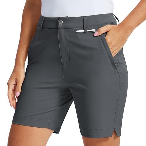 MoFiz Pantalones de Golf para Mujer Hiking Shorts Ligeros Elasticos Bermudas Trekking Pants de Trabajo Impermeable con Bolsillos Gris Oscuro L