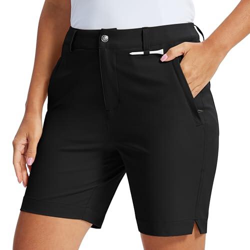 MoFiz Pantalones de Golf para Mujer Hiking Shorts Ligeros Elasticos Bermudas Trekking Pants de Trabajo Impermeable con Bolsillos Negro M
