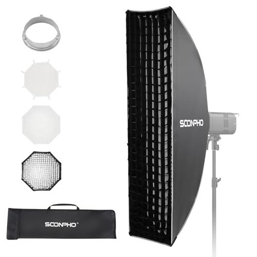 SOONPHO KS-30 * 120cm Softbox Rectangular Montura Bowens Liberación Rápida Kit Soft Box Tira con Difusor,Rejilla de Panal,Bolsa de Transporte,Compatible Godox SK400IIIV SK300IIV MS300V