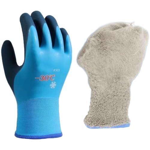 Helilyco Guantes de trabajo gruesos de látex resistentes a pinchazos de 30°, impermeables, antideslizantes, palma al aire libre, pesca, senderismo, esquí, 1 par