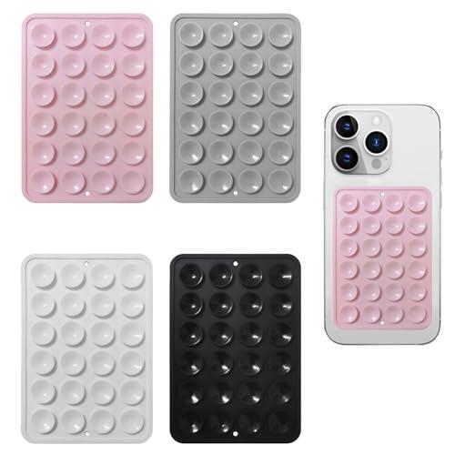 PagLfinz 4 Piezas Soporte Movil Ventosa,Soporte De Teléfono Móvil con Ventosa De Silicona,para Todos los Modelos de teléfonos móviles, Selfies y Videos (Negro/Blanco/Grigio/Rosa Claro)