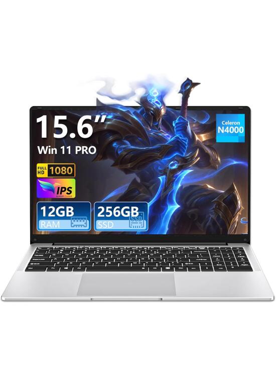 Ordenador Portátil 15,6 pulgadas 12GB RAM 256GB SSD N4000 Win 11 Gamers PC Portátil Netbooks Pantalla Full HD 1920 x 1080 Laptop WiFi5 Bluetooth Mini HDMI Apertura 180 Grados Estudiantes y Empresas
