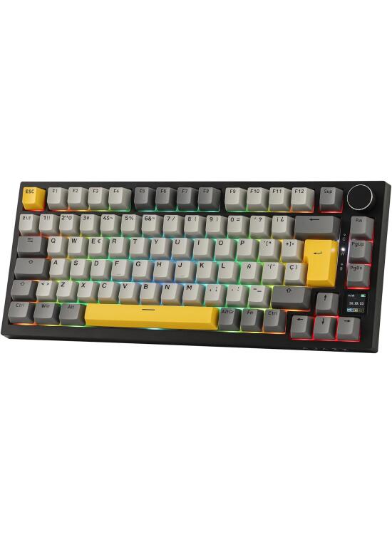 EPOMAKER Ajazz AK820 Pro ISO-ES Teclado Mecánico Inalámbrico, con Pantalla & Perilla, 2.4G/BT/USB, Iluminación RGB, Software Personalizado, Teclado Gaming de 75% Distribución Española para PC/Mac