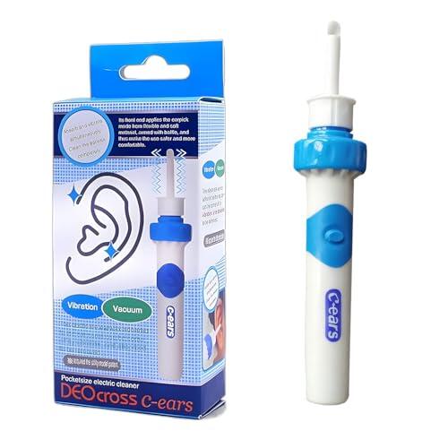 Limpiador oidos eléctricos aspirador de limpia oidos con 2 cabezales silicona y cepillo, ear cleaner para bebé y adultos, limpia oidos seguro quitar cera oidos, requiere batería AAA