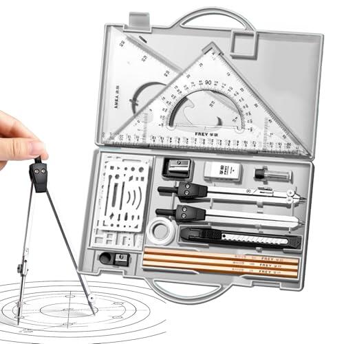 Kit de brújula de geometría, kit de geometría para estudiantes, kit de matemáticas 16X, herramientas de dibujo con caja de almacenamiento, desarrollo de materiales para artistas maestros