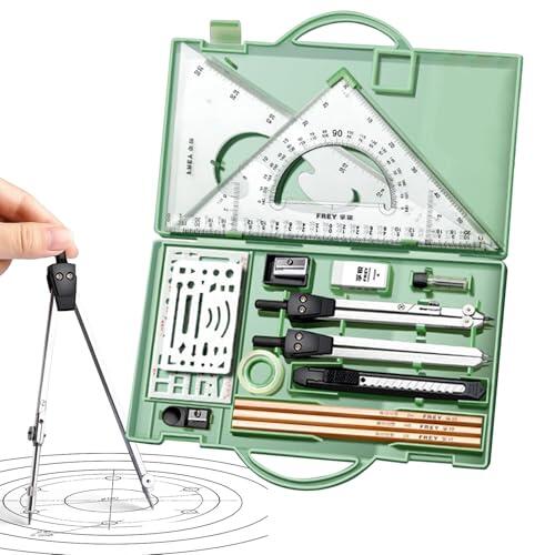 Kit de brújula, kit de geometría, kit de herramientas de geometría de precisión 16x - Herramientas de dibujo con caja de almacenamiento, desarrollo de materiales para artistas ingenieros arquitectos