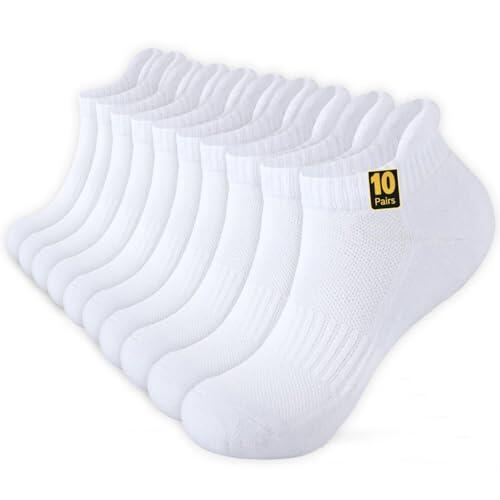 Wamicu 10 Pares Calcetines Tobilleros Hombre, Deporte Corto Algodón Transpirable para Verano, Running, Trabajo, Casa, Talla 43-46 (Blanco)