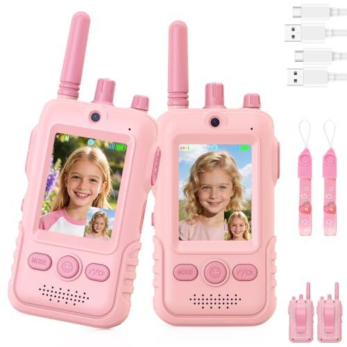 Walkie Talkie para Niños(Set de 2),Walkie Talkies Recargables con Videollamada,Largo Alcance, Clip para Cinturón y Linterna LED,Juguete Regalo de Cumpleaños para Niños y Niñas de 3 a 12 Años