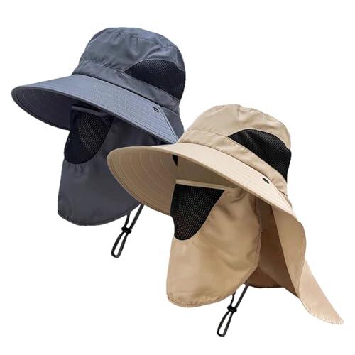 2 Piezas Gorra con Protector Cuello-Nuca UPF50+Gorra Nuca Sombreros para El Sol Sombrero para El Sol Hombre Plegable para Actividades Aire Libre como Senderismo Vacaciones Camping (Caqui Gris Oscuro)