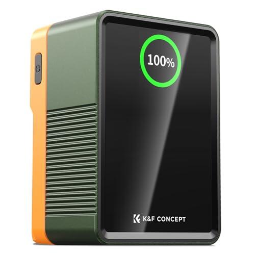K&F Concept V Mount Battery 99Wh 6700mAh 14.8V Mini V Mount Batería con 100W PD de Carga Rápida Bidireccional Pantalla a Color TFT Interfaz USB-C/USB-A/D-Tap/Type-A/DC, KF-V99 Pro, Naranja Verde