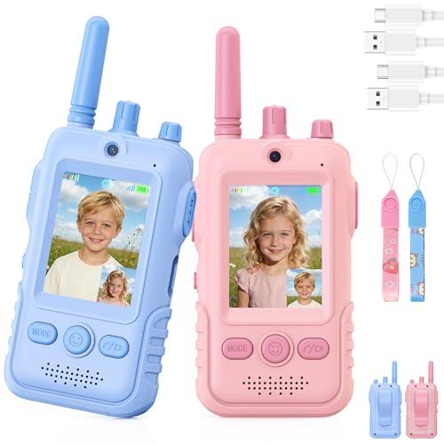 Walkie Talkie para Niños(Set de 2),Walkie Talkies Recargables con Videollamada,Largo Alcance, Clip para Cinturón y Linterna LED,Juguete Regalo de Cumpleaños para Niños y Niñas de 3 a 12 Años