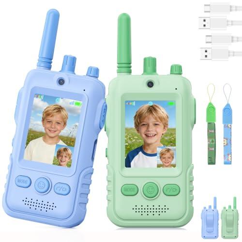 Walkie Talkie para Niños(Set de 2),Walkie Talkies Recargables con Videollamada,Largo Alcance, Clip para Cinturón y Linterna LED,Juguete Regalo de Cumpleaños para Niños y Niñas de 3 a 12 Años