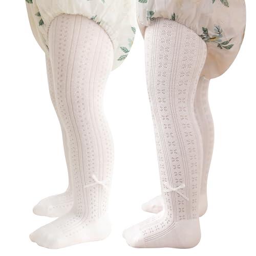 Miipat 2 Pares Medias para Niña, Bebé Medias Pantimedias Caladas Suaves y Elásticas, para Niña Pequeña Colegio, Fiesta, Baile y Ocasiones 6-12 Meses