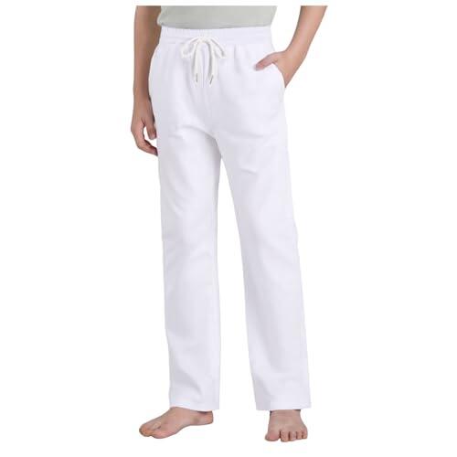Pantalón genérico para jogging holgado, para niño, con cordón de sujeción cómodo, para niño, para niño, Blanco-2, 11-12 años