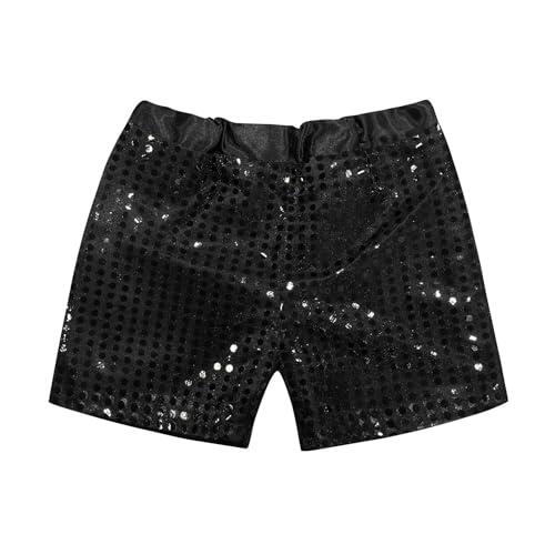 Pantalones cortos de carnaval 2026 para niños pequeños y niñas con lentejuelas brillantes, cintura elástica, pantalones cortos de cumpleaños para fiestas, Negro, 9-10 años