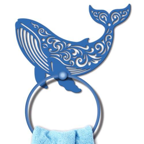 MAYJOYDIY Toallero de metal con diseño de ballena azul, soporte para toallas de mano, estilo de verano, anillo colgante de criatura marina, accesorios de baño para cocina, lavabo, decoración del hogar