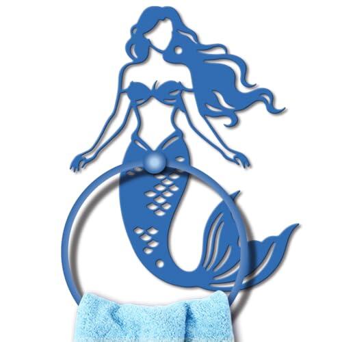 MAYJOYDIY Soporte de toalla de sirena azul para verano, anillo de toalla de mano, montado en la pared, fácil de colgar, para playa, baño, casa, baño, piscina y dormitorio