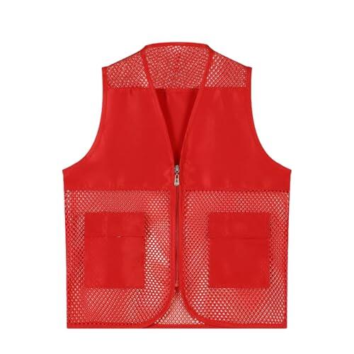 Niños Unisex Malla Transpirable Chaleco de Pesca Bolsillos Fotografía Viaje Senderismo Chaleco Chaqueta Para Adultos Adolescentes, rojo, 13-14 años