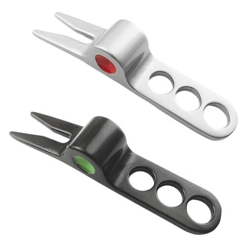 LIXSAZSE Horquilla de Golf eficiente, Ligera, para Reparaciones, Accesorios, Suministros portátiles, Herramienta de Metal para Cortar Hoyos, Acceso rápido, Plata y Negro 2 Piezas, 8 x 1.5 x 1.4 cm