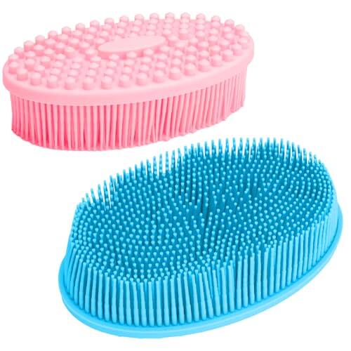 Cepillo Corporal de Silicona, Cepillo Silicona de 2 Caras, 2 en 1 Cepillos Exfoliante Corporal, Fácil de Limpiar, Duradero, para Limpieza de Piel y Cabello, Azul y Rosa