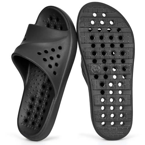 Gaatpot Zapatillas de Baño con Orificios de Drenaje para Hombre y Mujer, Antideslizantes,Secado Rápido,Negro,42/43 EU