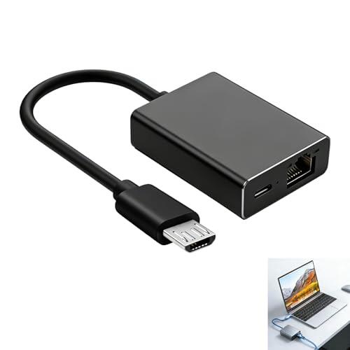 Vnuipofa Adaptador Ethernet para Fire TV Stick 4K Chromecast, Adaptador Micro USB a RJ45 100 Mbps, con LED para Fire TV Stick, Chromecast, Google Home Mini y Otros Dispositivos de Streaming (Negro)