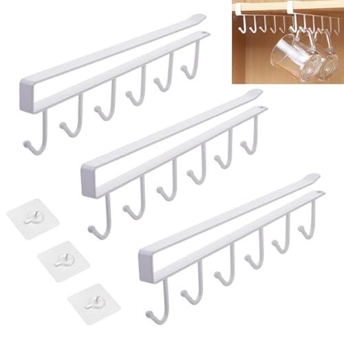 Eulihent 3 Piezas Colgador Tazas Cuelga Tazas Metal Soporte Tazas con Ganchos Adhesivos para Colgar Tazas de Café, Tazas de té, Cucharas, Utensilios de Cocina(Blanco)