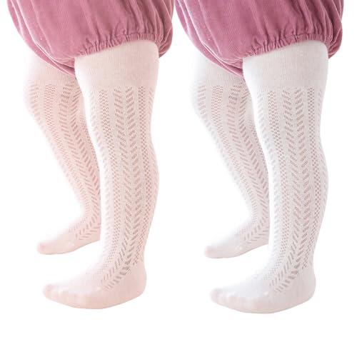 Miipat 2 Pares Medias para Niña, Bebé Medias Pantimedias Caladas Suaves y Elásticas, para Niña Pequeña Colegio, Fiesta, Baile y Ocasiones 6-12 Meses