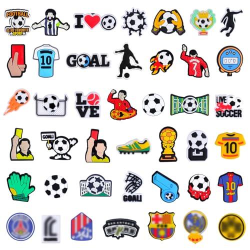 42 Piezas Pins para Crocs de Fútbol: Adornos para Zapatos de PVC, DIY Charms Pines para Crocs, Decoración de Zapatos de Dibujos Animados para Niños Niñas Adultos, Regalos de Fiesta Cumpleaños Navidad